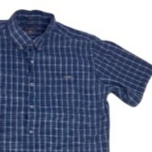 Eddy Bauer Mens Large Tall LT Blue Plaid Button Down Shirt Casual Short Sleeve